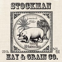 Farmhouse Grain Sack Label Pig Framed Print