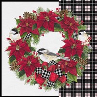 Chickadee Christmas Red V Wreath Framed Print