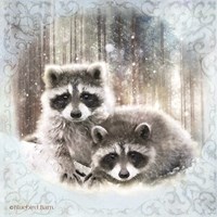 Enchanted Winter Raccoons Framed Print