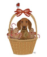 Christmas Des - Dog in Basket with Gingerbread Men Fine Art Print