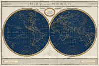 Torkingtons World Map Indigo Globes Framed Print