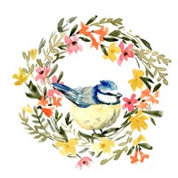 Springtime Wreath & Bird I Framed Print