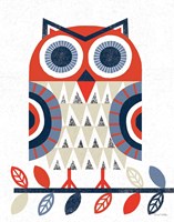 Folk Lodge Owl Red Navy Framed Print
