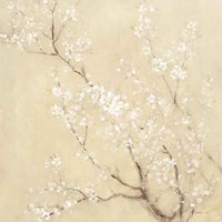 White Cherry Blossoms I Linen Crop Framed Print