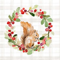 Holiday Woodland Wreath on Plaid II Framed Print