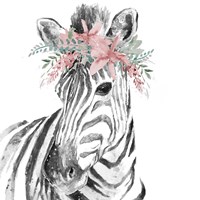 Water Zebra with Floral Crown Square Framed Print