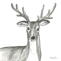 Watercolor Pencil Forest VIII-Deer Framed Print