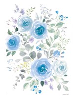 Lush Roses I Blue Framed Print