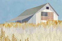 Wheat Fields Barn with Flag Framed Print