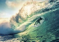 Surfing at Sunset, Australia Framed Print