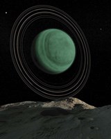 Uranus Is Seen Above the Skies of a Passing Asteroid Fine Art Print