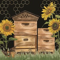 Honey Bees & Flowers Please on black VII Framed Print