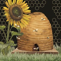 Honey Bees & Flowers Please on black VIII Framed Print