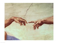 Hands of God and Adam, detail from The Creation of Adam, from the Sistine Ceiling, 1511 Framed Print