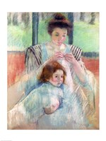Mother Sewing and Child Framed Print