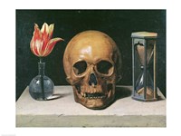 Vanitas Still Life with a Tulip, Skull and Hour-Glass Fine Art Print