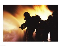 Firefighters Extinguishing A Fire With Water Fine Art Print