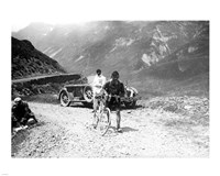 The Belgian Maurice Geldhof is climbing part of the Aubisque on foot. Tour de France 1928 Framed Print