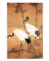 Bian Jingzhao Bamboo and Cranes Framed Print