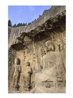Buddha Statue Carved on a wall, Longmen Caves, Luoyang, China Framed Print