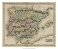 Vintage Map of Spain & Portugal Fine Art Print