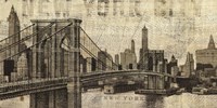Vintage NY Brooklyn Bridge Skyline Framed Print