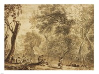 Woodland Landscape with Nymphs and Satyrs Framed Print