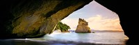 Rock formations in the Pacific Ocean, Cathedral Cove, Coromandel, East Coast, North Island, New Zealand Framed Print