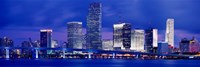 Miami skyline at night, Florida Framed Print