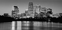 USA, Texas, Austin, Panoramic view of a city skyline (Black And White) Framed Print