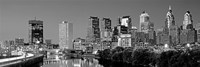 Philadelphia, Pennsylvania Skyline at Night (black and white) Framed Print