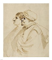 Caricature of Two Men Seen in Profile Framed Print