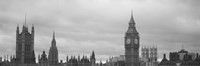 Buildings in a city, Big Ben, Houses Of Parliament, Westminster, London, England (black and white) Fine Art Print