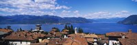 High angle view of buildings near a lake, Lake Maggiore, Vedasco, Italy Fine Art Print
