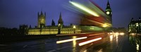 England, London, Houses of Parliament, Traffic moving in the night Fine Art Print