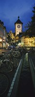 Bicycles parked along a stream near a road, Freiburg, Baden-Wurttemberg, Germany Fine Art Print