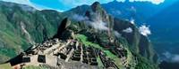 High angle view of ruins of ancient buildings, Inca Ruins, Machu Picchu, Peru Framed Print