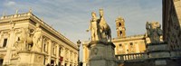 Low angle view of a statues in front of a building, Piazza Del Campidoglio, Palazzo Senatorio, Rome, Italy Fine Art Print