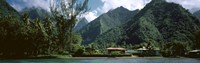 Mountains and buildings at the coast, Tahiti, Society Islands, French Polynesia Fine Art Print