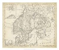 Map of Sweden & Denmark Fine Art Print
