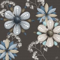 Blue Floral on Sepia I Framed Print
