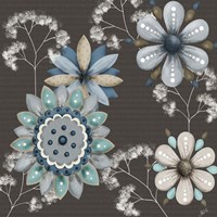 Blue Floral on Sepia II Framed Print
