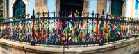 Colorful Bonfim wish ribbons tied around at Church of Nosso Senhor do Bonfim, Pelourinho, Salvador, Bahia, Brazil Fine Art Print