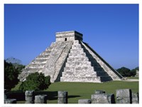 Old ruins of a pyramid,  Chichen Itza Mayan Fine Art Print