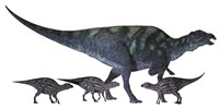 Maiasaura dinosaur with offspring Framed Print