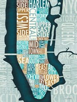 Manhattan Map Blue Brown Framed Print