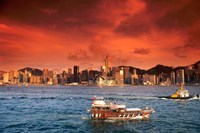 Hong Kong Harbor at Sunset, Hong Kong, China Framed Print