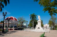 Jose Marti Square and statue in center of town, Cienfuegos, Cuba Fine Art Print