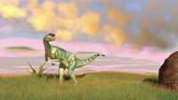 Dilophosaurus Hunting in an Open Field Framed Print