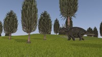 Triceratops Walking across a Grassy Field 1 Framed Print